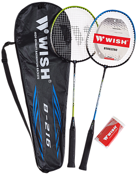 Набор для бадминтона Steeltec 216, 2 ракетки+2 волана, зеленый/синий Набор для бадминтона Steeltec 216, 2 ракетки+2 волана, зеленый/синий